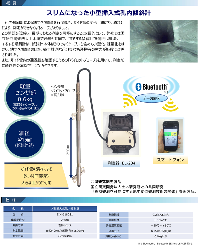 スリムになった小型挿入式孔内傾斜計